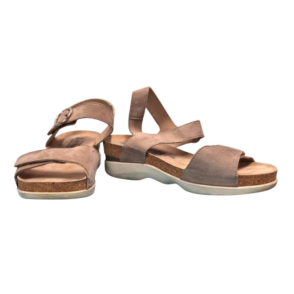 Mephisto Oriana Wedge Sandals Tan Beige Warm Grey Suede Cork EU 39 US 8.5 - Picture 3 of 10